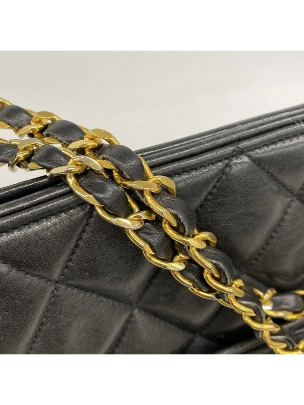 Chanel Shoulder Bag Quilted Lambskin Black Gold